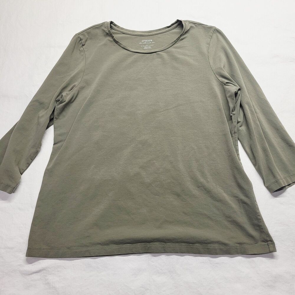 Chico's The Ultimate Tee Elbow 3/4 Sleeve 100% Pima Cotton Size 2 Sage Green